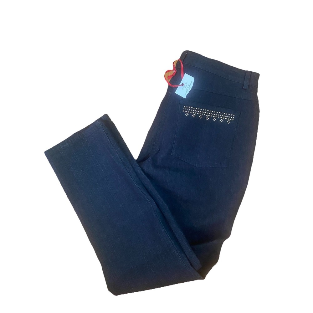 NWT Ruby Rd.‎ Jeans Stretch Tapered Leg Pull on Size 8P Blue embellished